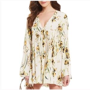 Free People Bella Floral Print Tunic Top Dress Onyx X Small